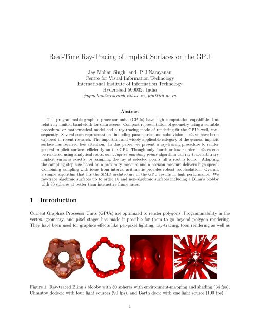 Real-Time Ray-Tracing of Implicit Surfaces on the GPU