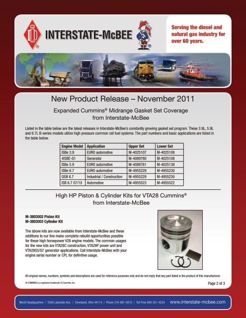 New Product Release Ã¢Â€Â“ November 2011 - Interstate McBee