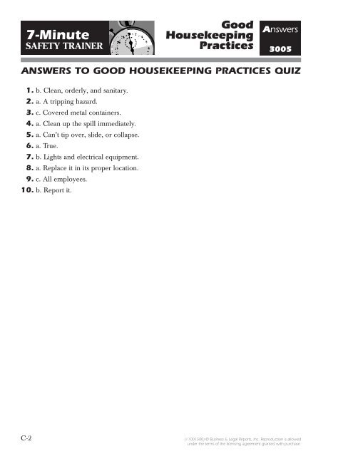 good housekeeping practices quiz - Monarch Beverage