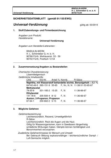 Sicherheitsdatenblatt Universalverdünnung PDF - Bindulin