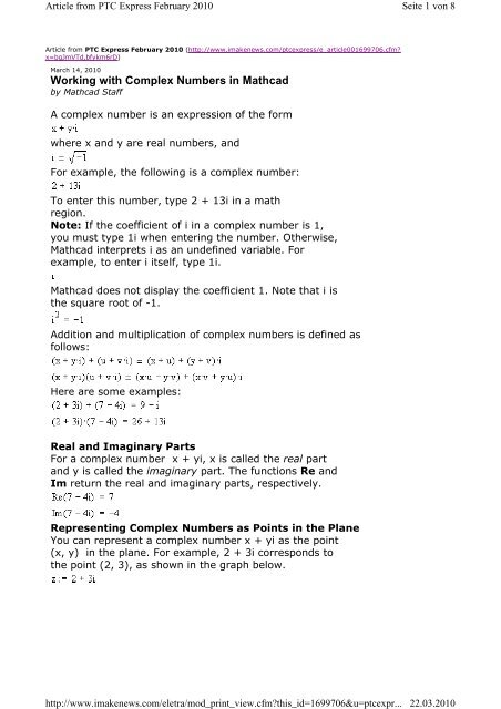 Working with Complex Numbers in Mathcad