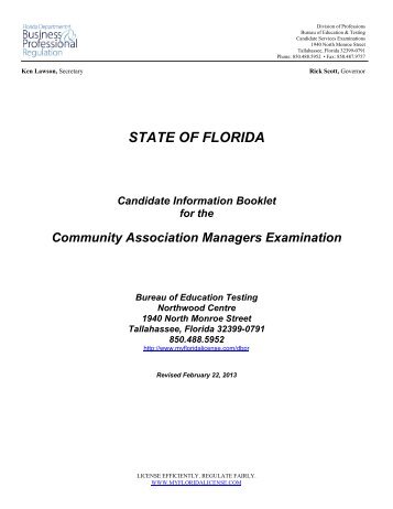STATE OF FLORIDA Candidate Information Booklet for the ...