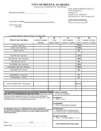 Sales, Sellers Use, Consumers Use, Lease Tax Report Form