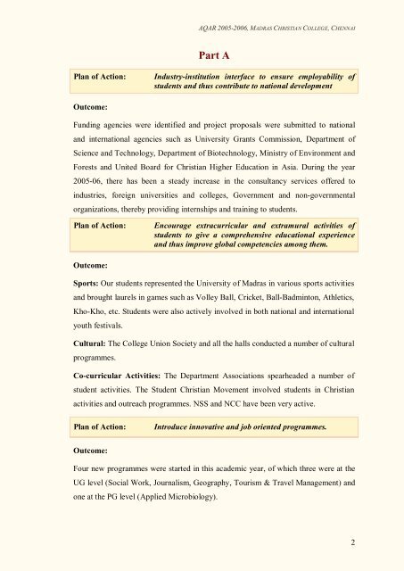 AQAR 2005-2006 - Madras Christian College