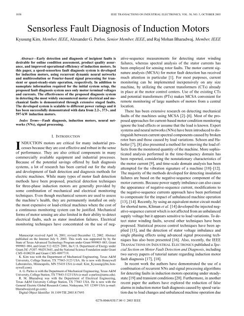 Sensorless fault diagnosis of induction motors - Networked ...