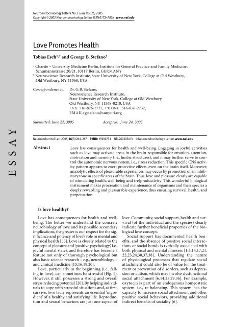 Love Promotes Health Neuroendocrinology Letters