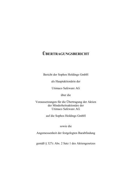 ÃBERTRAGUNGSBERICHT - Utimaco