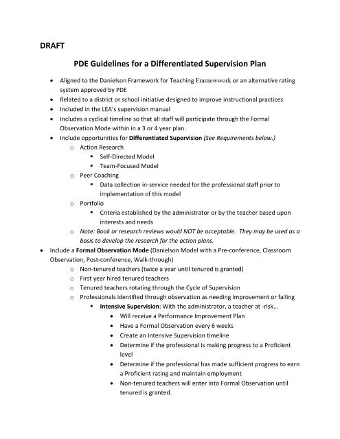 DRAFT PDE Guidelines for a Differentiated Supervision Plan