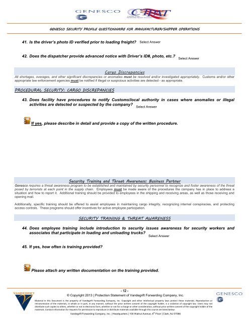 C-TPAT Security Profile Questionnaire - Genescopartners.com