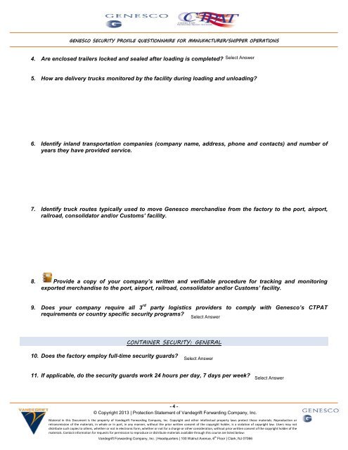 C-TPAT Security Profile Questionnaire - Genescopartners.com