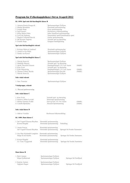 Program for Fylkeskappleiken 2012 - Fylkesarkivet i Sogn og Fjordane
