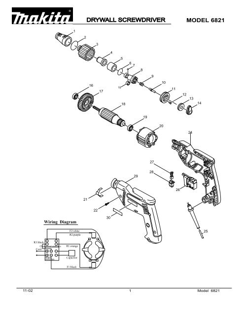 DRYWALL SCREWDRIVER MODEL 6821 - Makita