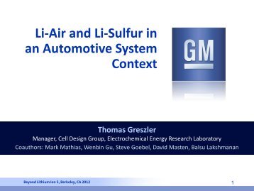 Li-Air and Li-Sulfur in an Automotive System Context - BESTAR