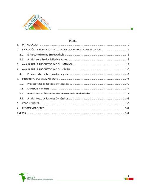 ConsultorÃ­a sobre productividad del sector agropecuario ... - Rimisp