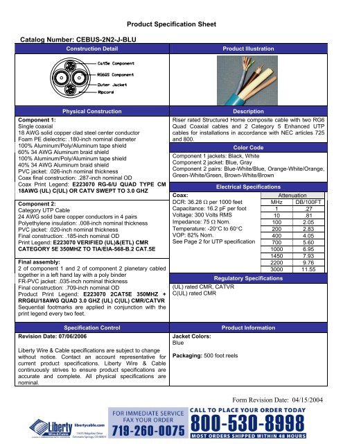 Product Specification Sheet Catalog Number: CEBUS-2N2-J-BLU ...