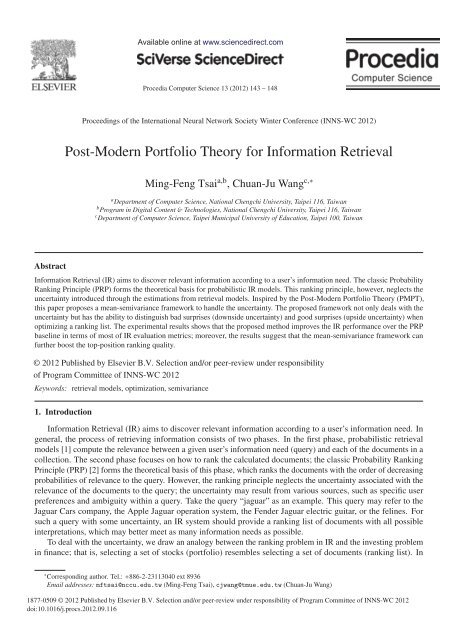 Post Modern Portfolio Theory For Information Retrieval