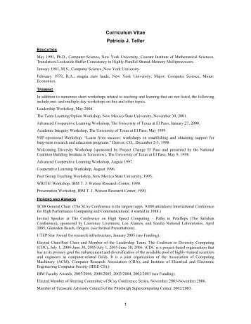 Curriculum Vitae Patricia J. Teller - Faculty.utep.edu - University of ...