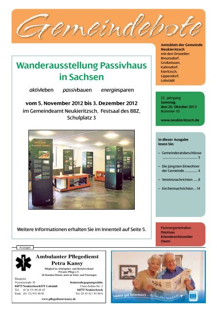 Wanderausstellung Passivhaus in Sachsen - Gemeinde Neukieritzsch