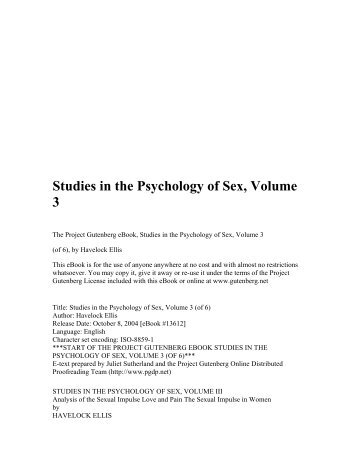 Studies in the Psychology of Sex, Volume 3 - Umnet