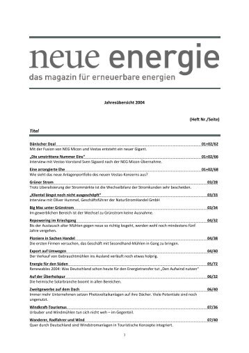 Jahresübersicht 2004 (Heft Nr./Seite) - Neue Energie