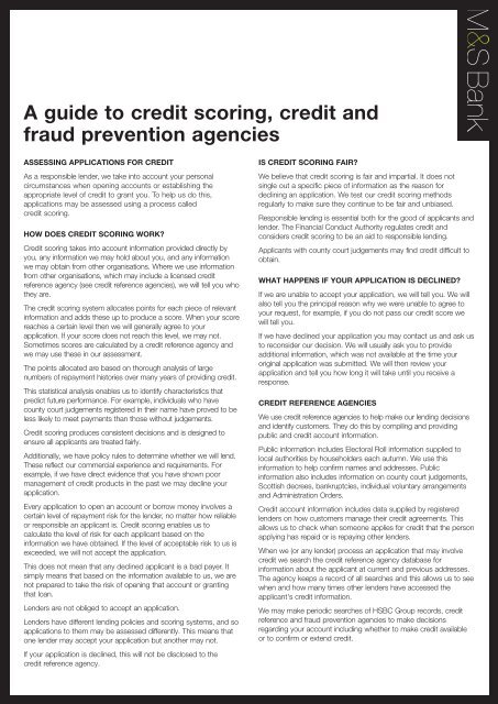 Your guide to credit scoring - M&S Bank - Marks & Spencer