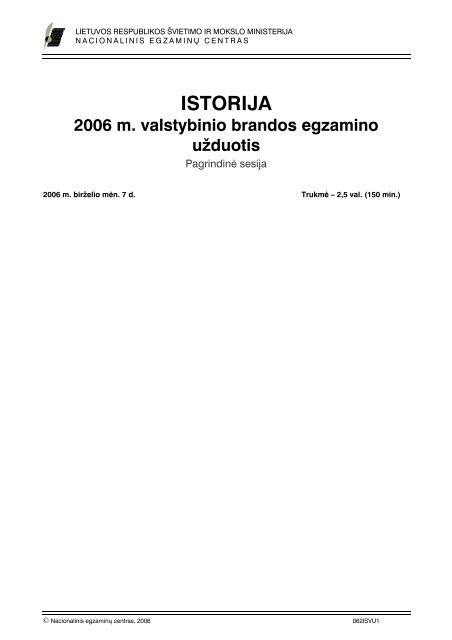 Istorija VBE - Nacionalinis egzaminÅ³ centras