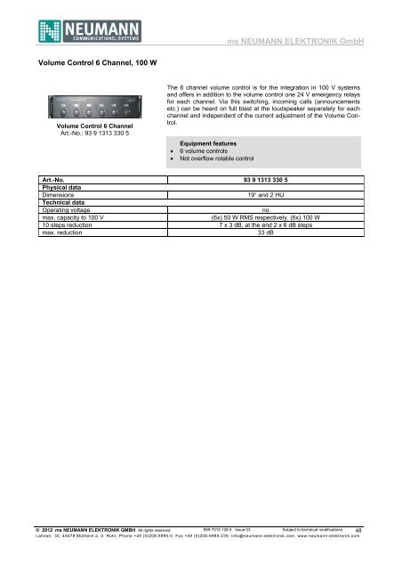 DS-6 Intercom System Product Catalogue - Neumann Elektronik