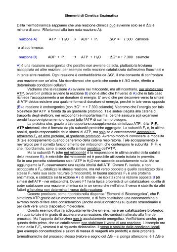 Elementi di Cinetica Enzimatica Dalla Termodinamica sappiamo ...