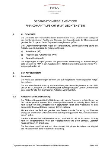 ORGANISATIONSREGLEMENT DER FINANZMARKTAUFSICHT ...