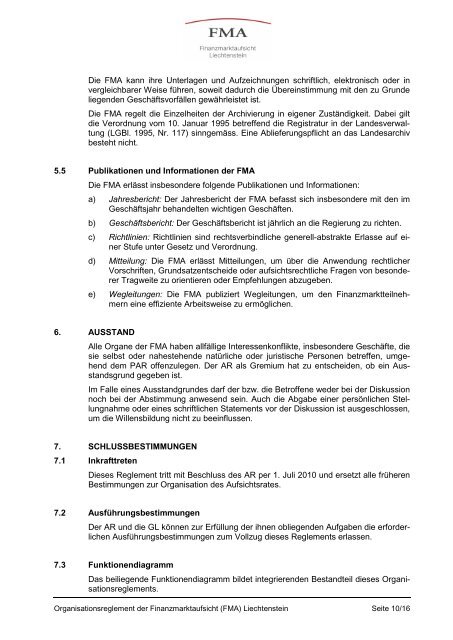 ORGANISATIONSREGLEMENT DER FINANZMARKTAUFSICHT ...