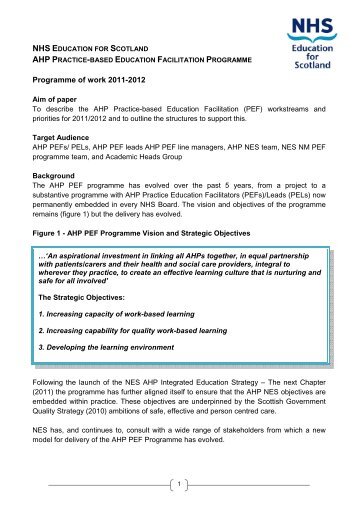 AHP PEF Programme work - NHS Education for Scotland