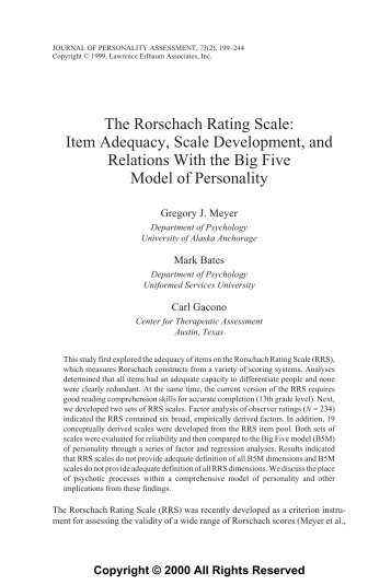 The Rorschach Rating Scale: Item Adequacy, Scale ... - Psychology