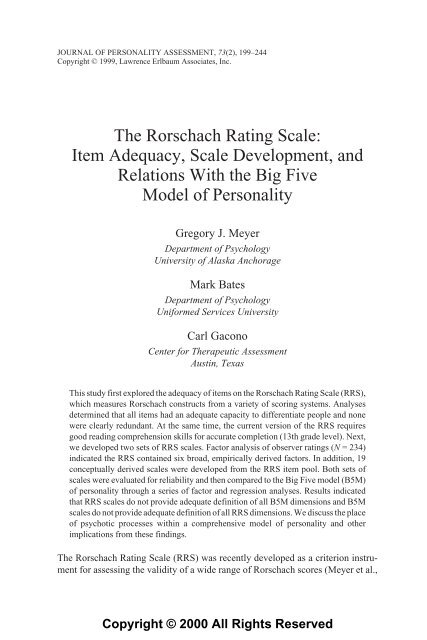 The Rorschach Rating Scale: Item Adequacy, Scale ... - Psychology