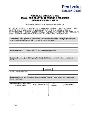 Design & Construct Errors & Omissions Proposal Form - Pembroke ...