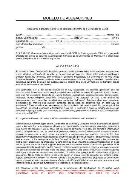 MODELO DE ALEGACIONES Federaci n Regional De 