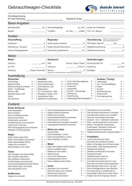 Gebrauchtwagen Checkliste Pdf