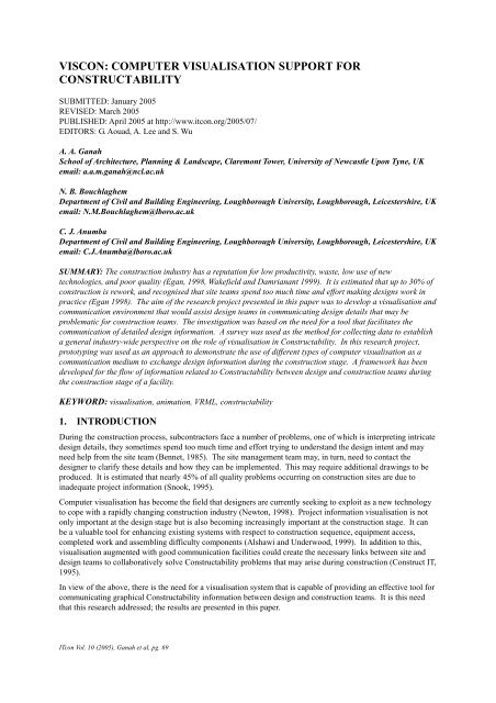 N Viscon Computer viscon: computer visualisation support for constructability - CiteSeerX
