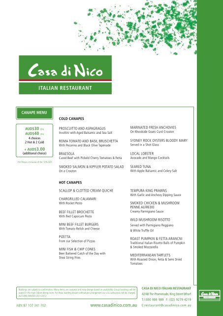 CASA Di niCo CAKE SElECtion - Nick's Seafood Restaurants