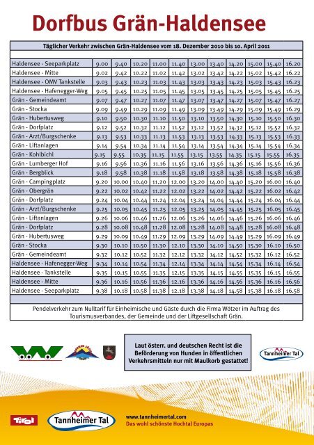 Dorfbus Grän-Haldensee - Tannheimertal.at