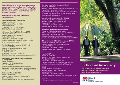 Individual Advocacy - Sydney Local Health District