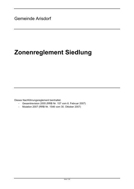 Zonenreglement Siedlung - Gemeinde Arisdorf