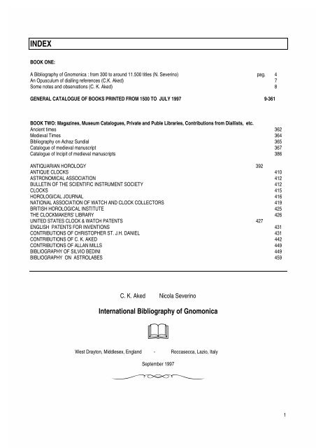 INTERNATIONAL BIBLIOGRAPHY OF GNOMONICA GENERAL