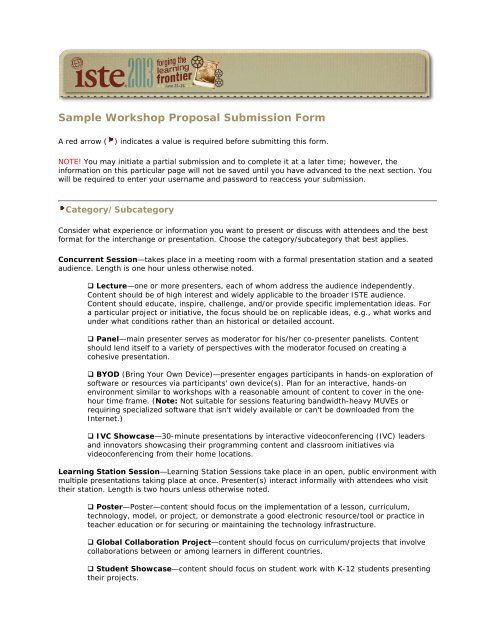 Sample Workshop Proposal Submission Form - Isteconference.org