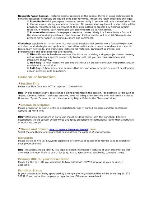 Sample Workshop Proposal Submission Form - Isteconference.org