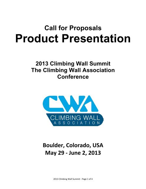 Product Presentation (pdf) - Climbing Wall Association