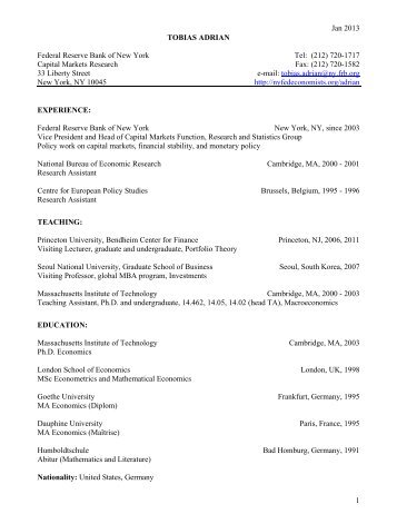 Tobias Adrian's CV - Federal Reserve Bank of New York