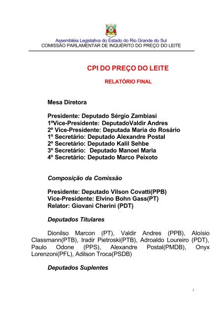 CPI DO PREÃO DO LEITE - AssemblÃ©ia Legislativa