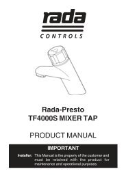 Rada-Presto TF4000S MIXER TAP PRODUCT MANUAL