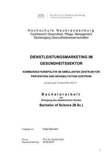 dienstleistungsmarketing im gesundheitssektor - Digitale Bibliothek ...