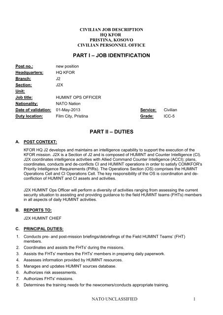 Section A: Position Details - ACO - Nato